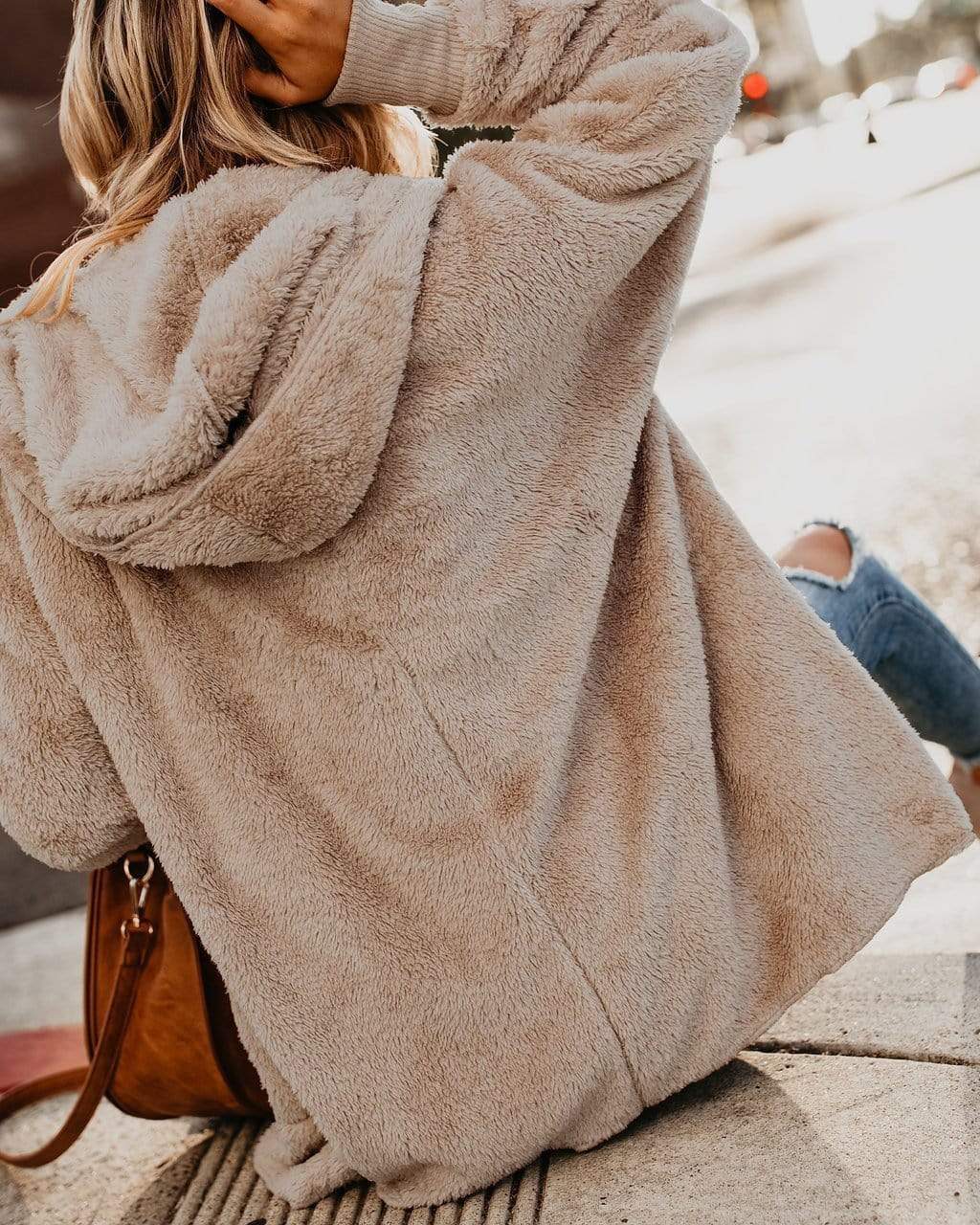 Cap Long-Sleeved Cardigan Pocket Warm Jacket for Women