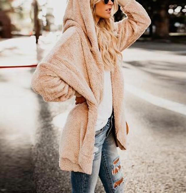 Cap Long-Sleeved Cardigan Pocket Warm Jacket for Women