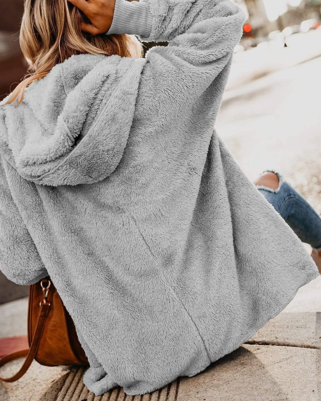 Cap Long-Sleeved Cardigan Pocket Warm Jacket for Women