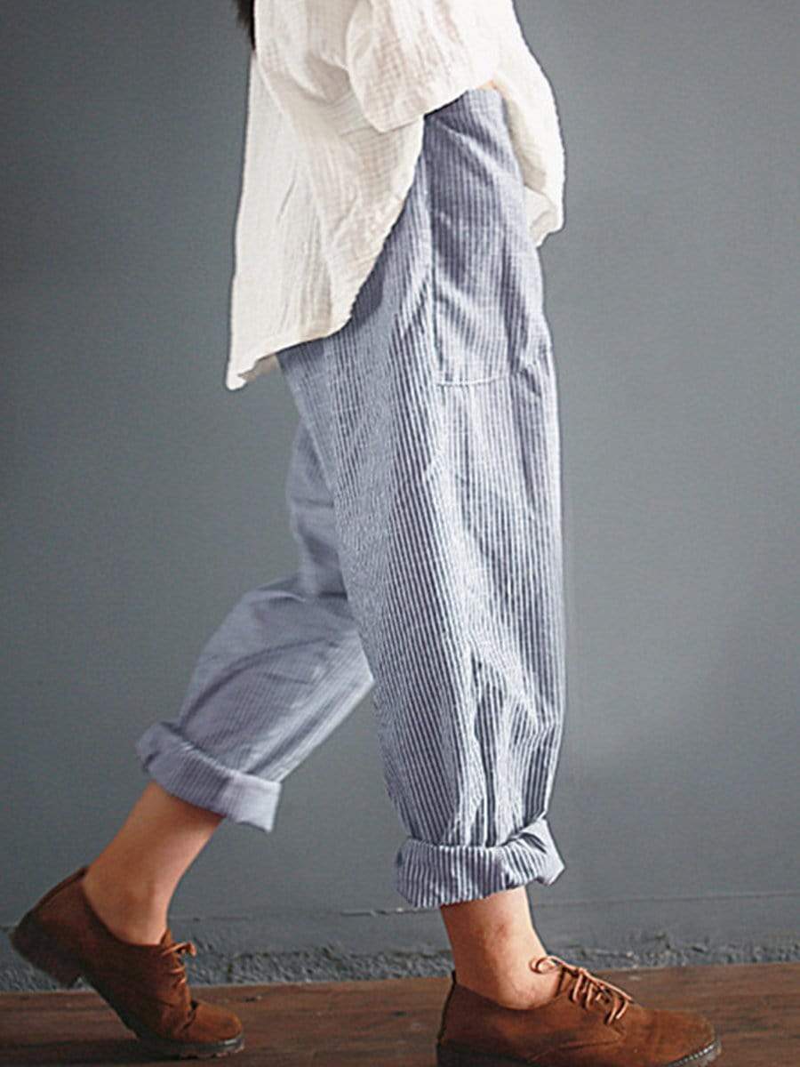 Casual Loose Stripe Printed Elastic Waist Pants