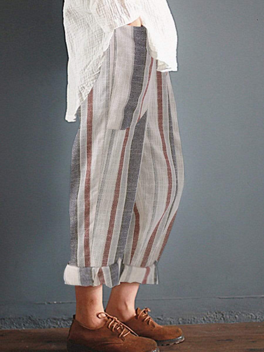 Casual Loose Stripe Printed Elastic Waist Pants
