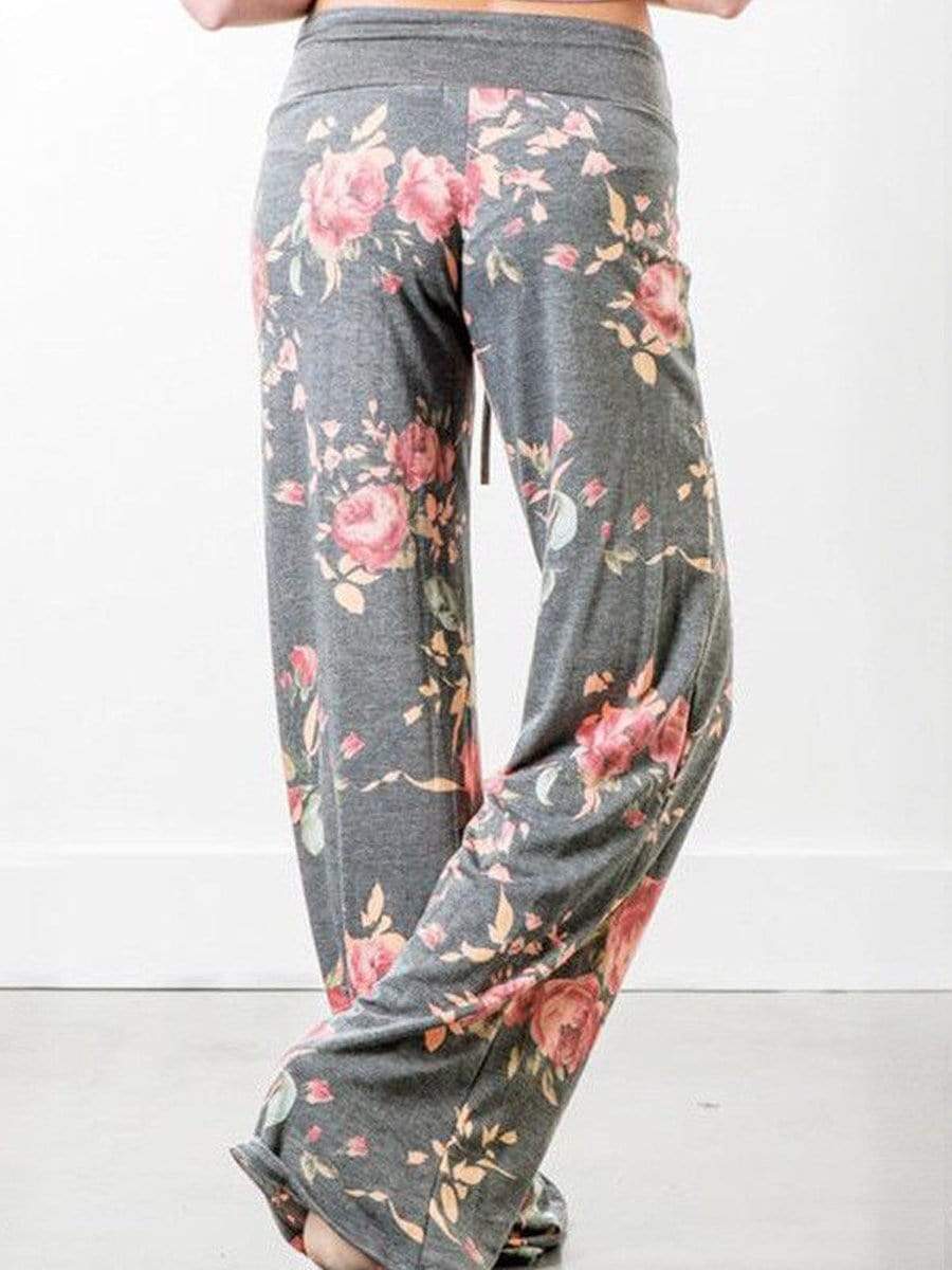 Hot Western Casual Personality High-Rise Wide-Leg Long Floral Print Pants